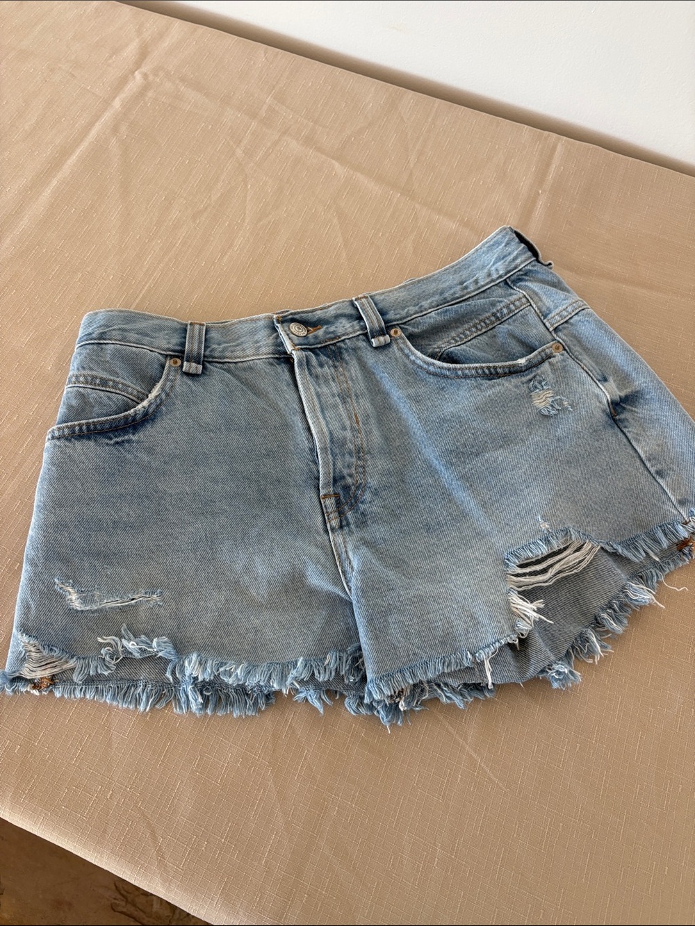 We The Free Light Blue Distressed High-Rise Denim Shorts